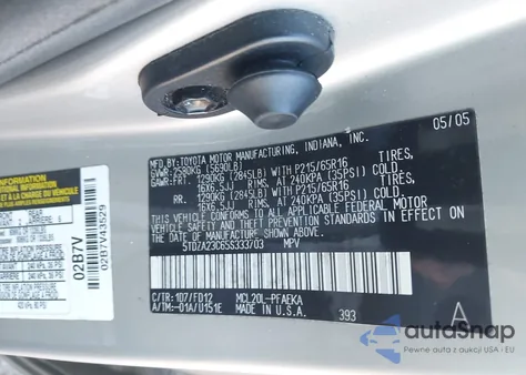 2005 Toyota Sienna Ce из США, поврежденный, VIN 5TDZA23C65S333703